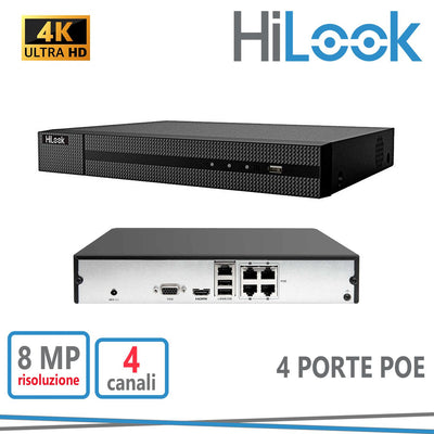 NVR 4CH POE 8MP 40MBPS HILOOK