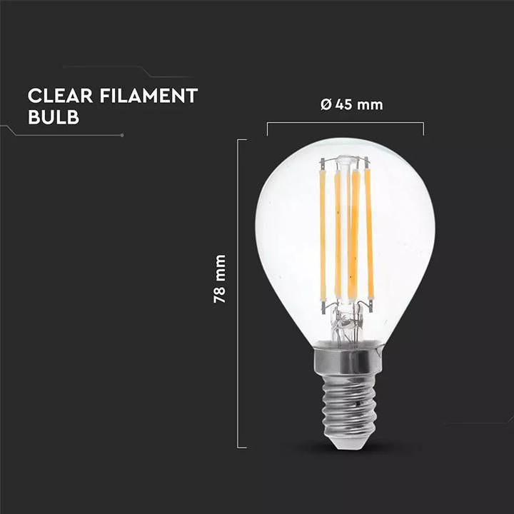 LED LAMPADINA 6W FILAMENTO E14 P45 TRASPARENTE 4000K 130LM/W