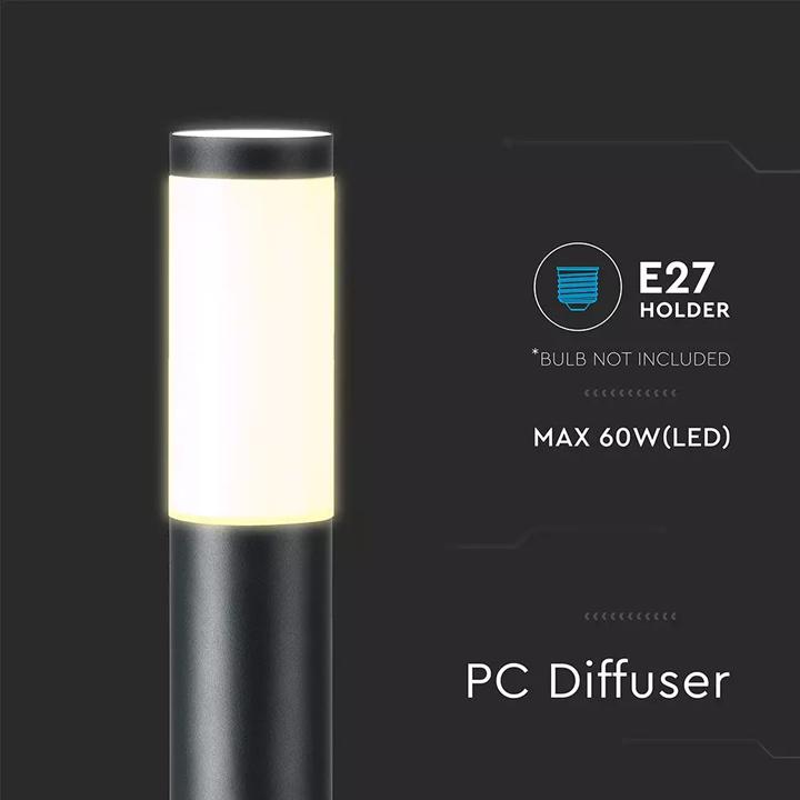 E27 PALETTO CON LAMPADA 110CM CORPO IN ACCIAIO INOX NERO IP44