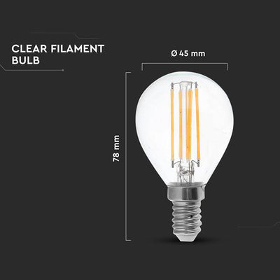 LED LAMPADINA 6W FILAMENTO E14 P45 TRASPARENTE 4000K