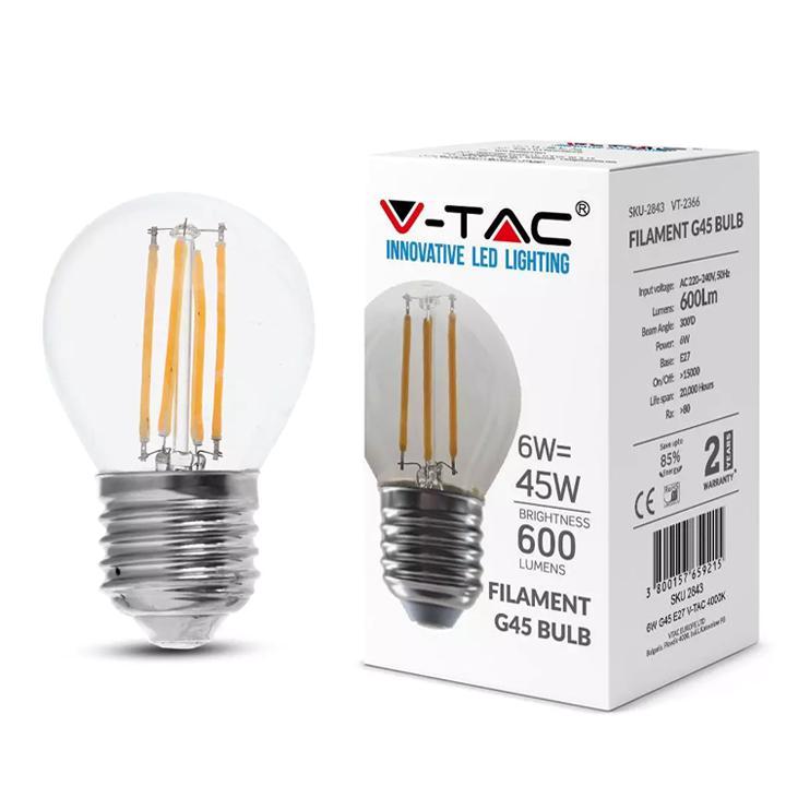 LED LAMPADINA 6W FILAMENTO E27 G45 TRASPARENTE 6400K