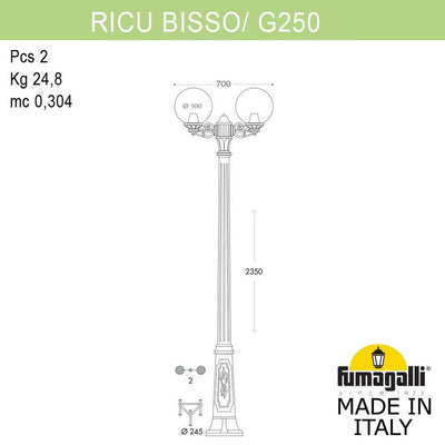 RICU BISSO/G300 2L BIANCO OPALE E27 LED FILAMENTO 6W 2700K