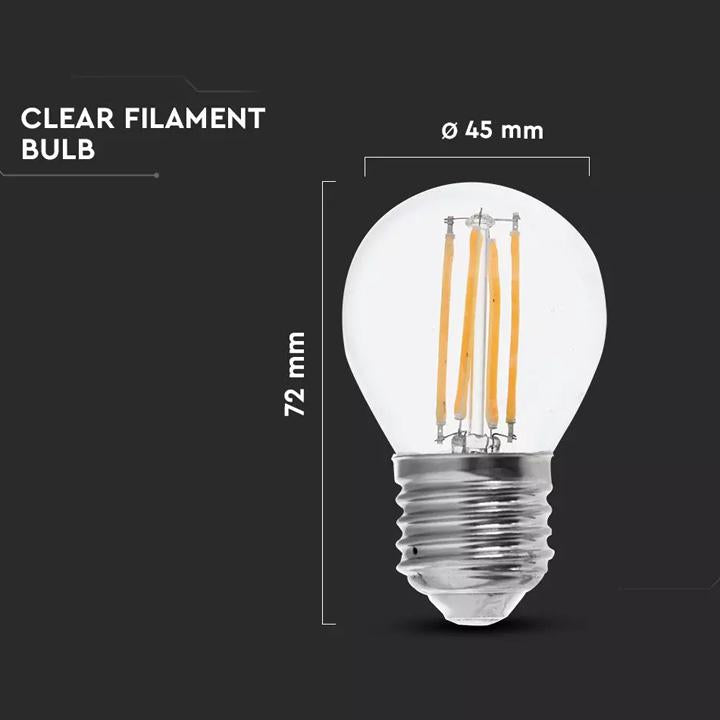LED LAMPADINA 6W FILAMENTO E27 G45 TRASPARENTE 6400K 130LM/W