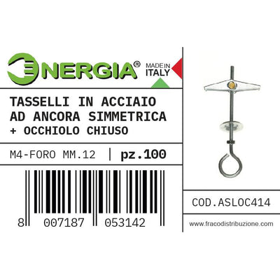 SCATOLA 100PZ TASS. ACC. 4MM   ANCORA CON VITE OCCHIO CHIUSO