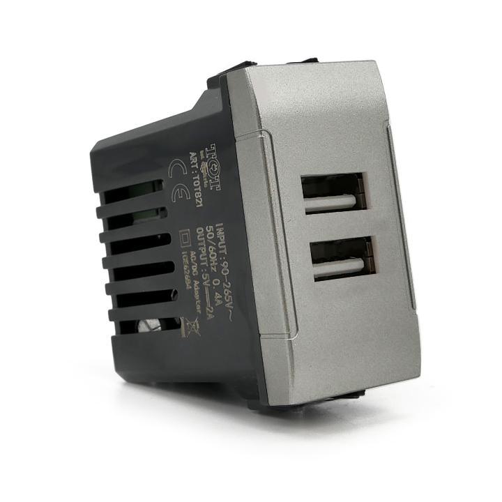 DOPPIA PRESA USB 2A 821A/INT-LGT ALLUMINIO