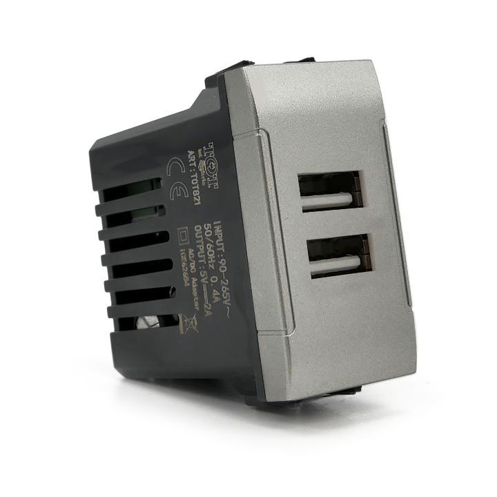 DOPPIA PRESA USB 2A 821A/INT-LGT ALLUMINIO