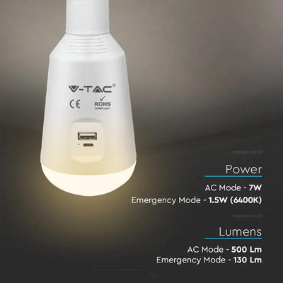 LAMPADINA LED 7W FUNZIONE EMERGENZA E PANNELLO SOLARE 3 IN 1