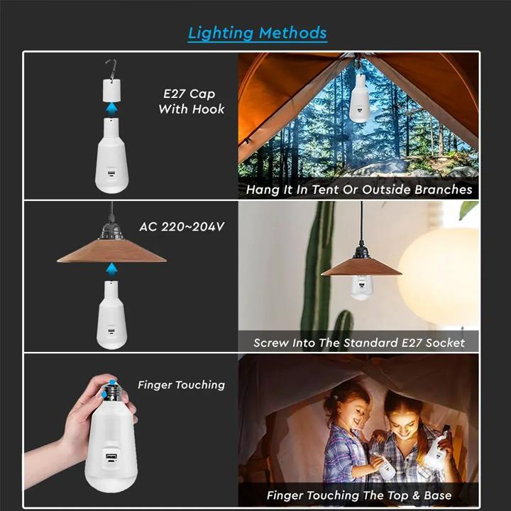 LAMPADINA LED 7W FUNZIONE EMERGENZA E PANNELLO SOLARE 3 IN 1