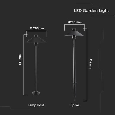 7W LED LAMPADA DA GIARDINO PALO/PICHETTO CORPO NERO IP65 3000K