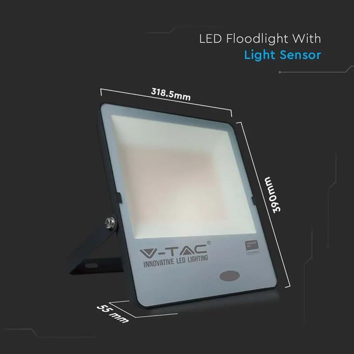 150W LED SENSORE CREPUSCOLARE PROIETTORE SAMSUNG CHIP 100 LM/W CORPO NERO 6500K