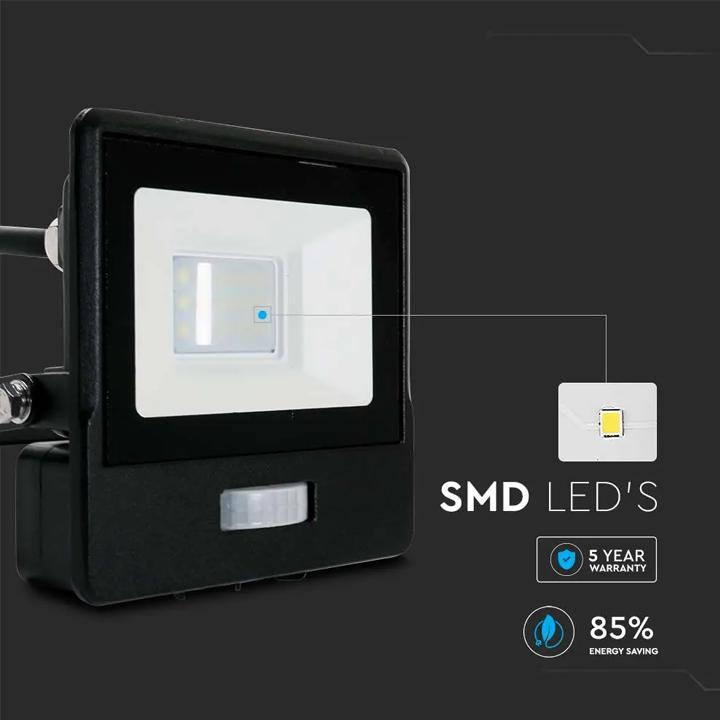 10W LED PIR SENSORE PROIETTORE SAMSUNG CHIP CORPO NERO 3000K 1M CAVO