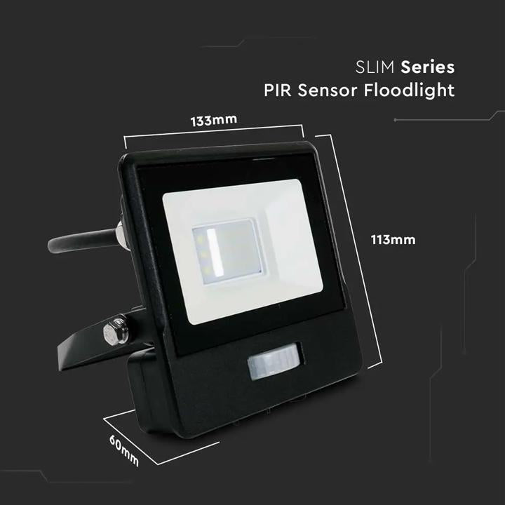 10W LED PIR SENSORE PROIETTORE SAMSUNG CHIP CORPO NERO 6400K 1M CAVO