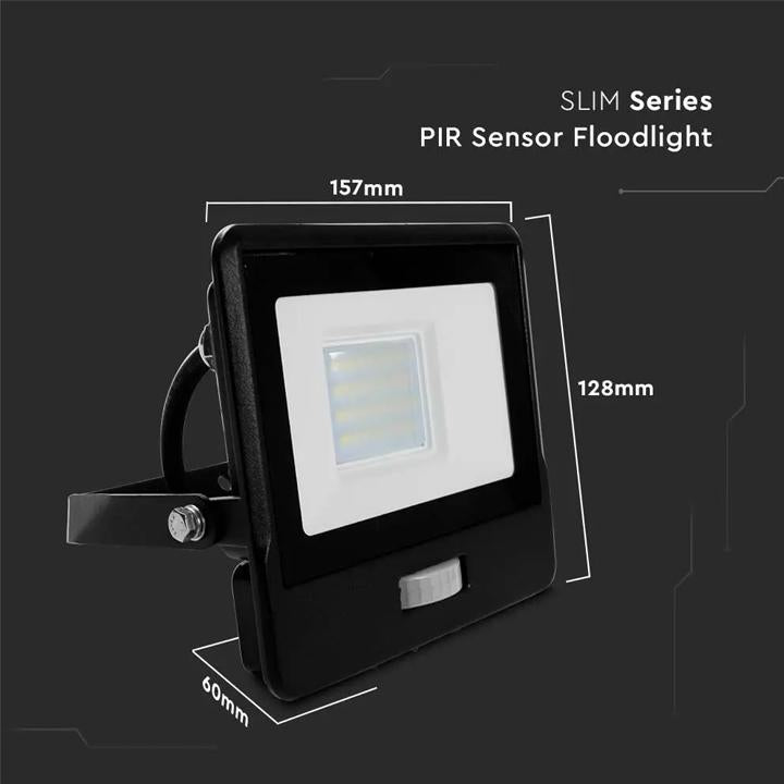 20W LED PIR SENSORE PROIETTORE SAMSUNG CHIP CORPO NERO 6400K 1M CAVO