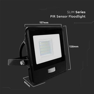 20W LED PIR SENSORE PROIETTORE SAMSUNG CHIP CORPO NERO 6400K 1M CAVO