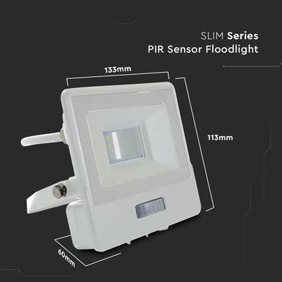 10W LED PIR SENSORE PROIETTORE SAMSUNG CORPO BIANCO  6400K 1M CAVO