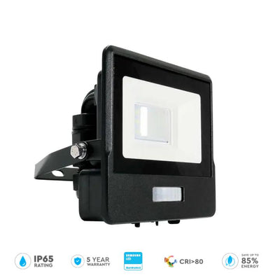 10W LED PIR SENSORE PROIETTORE SAMSUNG CHIP CORPO NERO 3000K
