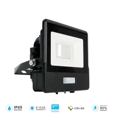 10W LED PIR SENSORE PROIETTORE SAMSUNG CHIP CORPO NERO 3000K