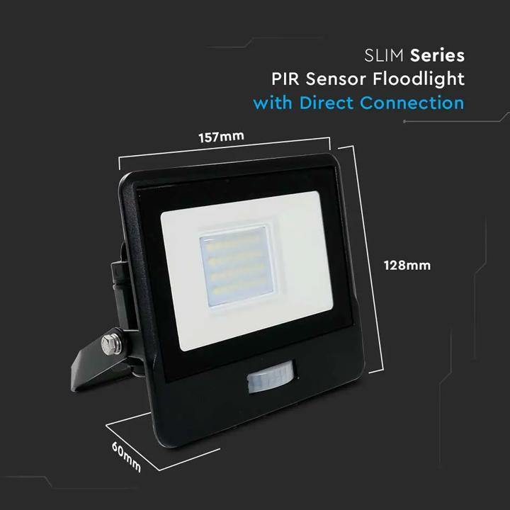 20W LED PIR SENSORE PROIETTORE SAMSUNG CHIP CORPO NERO 6500K