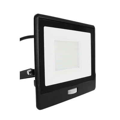 50W LED PIR SENSORE PROIETTORE SAMSUNG CHIP CORPO NERO 6400K 1M CAVO