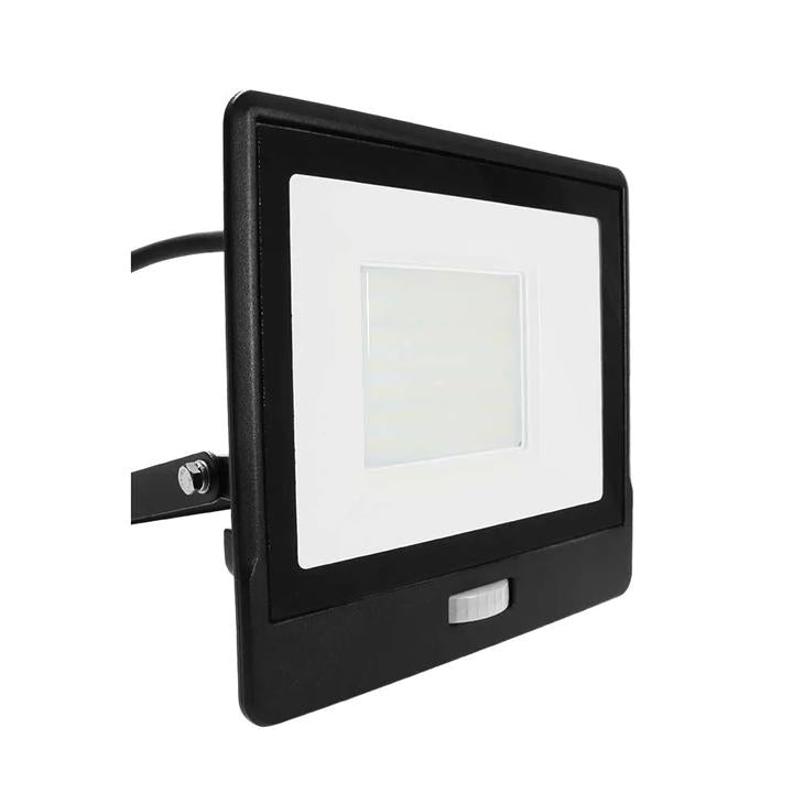 50W LED PIR SENSORE PROIETTORE SAMSUNG CHIP CORPO NERO 6400K 1M CAVO