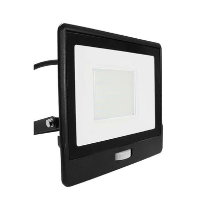50W LED PIR SENSORE PROIETTORE SAMSUNG CHIP CORPO NERO 6400K 1M CAVO
