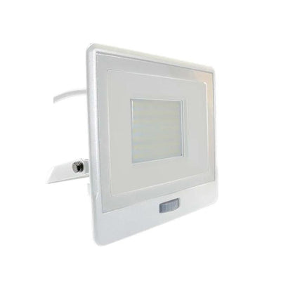 50W LED PIR SENSORE PROIETTORE SAMSUNG CORPO BIANCO  3000K 1M CAVO