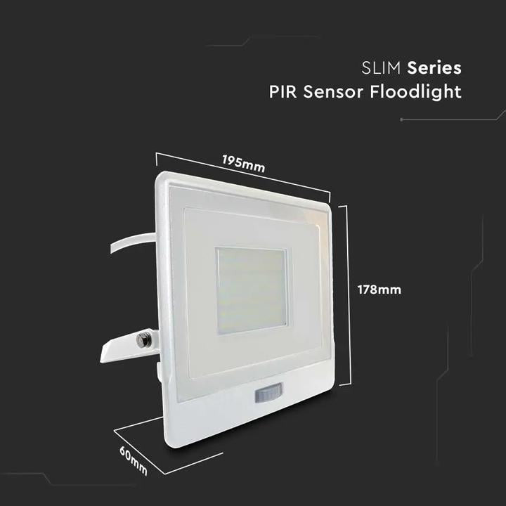 50W LED PIR SENSORE PROIETTORE SAMSUNG CORPO BIANCO  4000K 1M CAVO