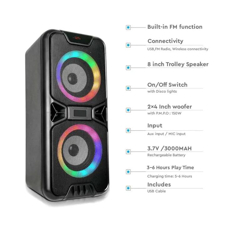 ALTOPARLANTE RICARICABILE 2X10W USB E SLOT PER SCHEDE TF RGB WOOFER DA 2X4 POLLICI
