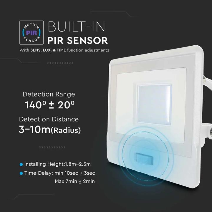 30W LED PIR SENSORE PROIETTORE SAMSUNG CORPO BIANCO  4000K 1M CAVO
