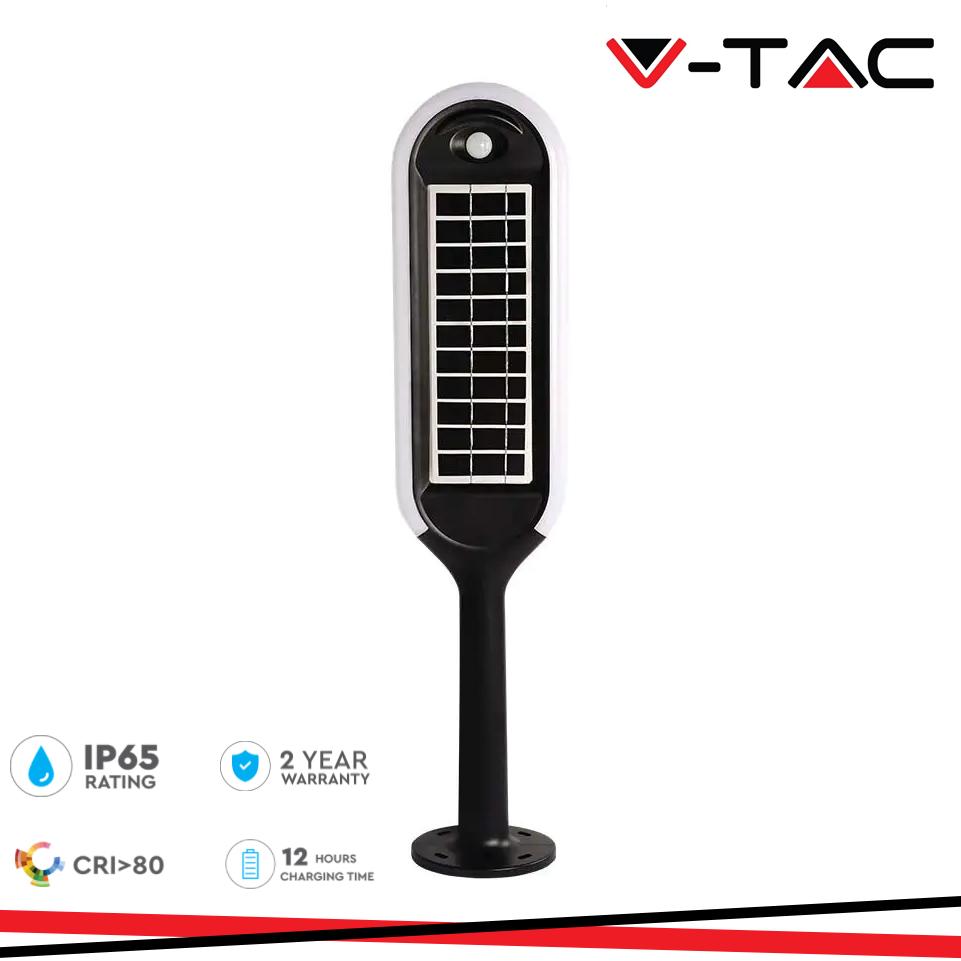 PALETTO LUMINOSO LED 5W SOLARE CON SENSORE BIANCO E NERO CORPO 4000K