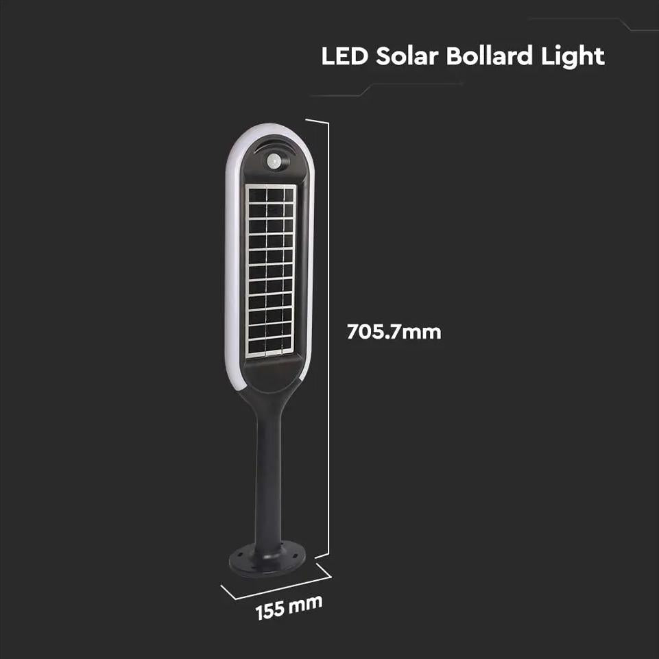 PALETTO LUMINOSO LED 5W SOLARE CON SENSORE BIANCO E NERO CORPO 4000K