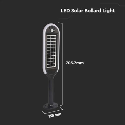 PALETTO LUMINOSO LED 5W SOLARE CON SENSORE BIANCO E NERO CORPO 4000K