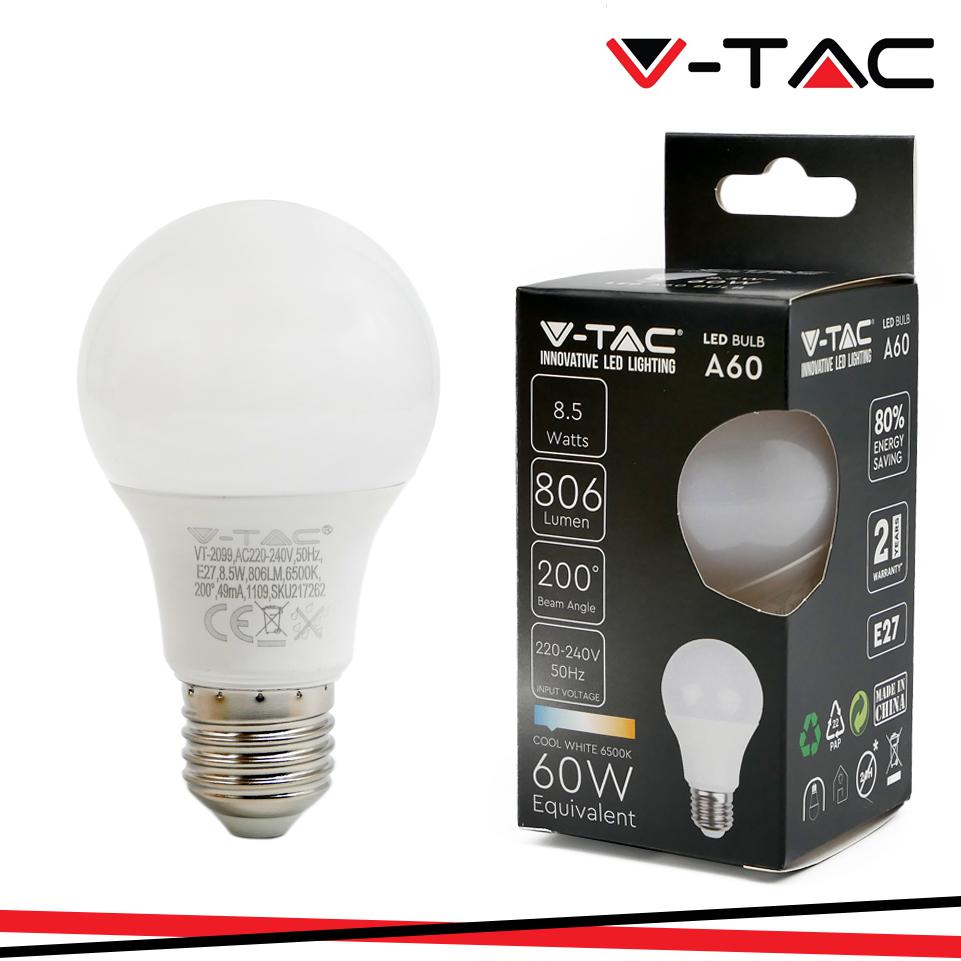 LED LAMPADINA 8.5W E27 A60 THERMOPLASTICA 6500K