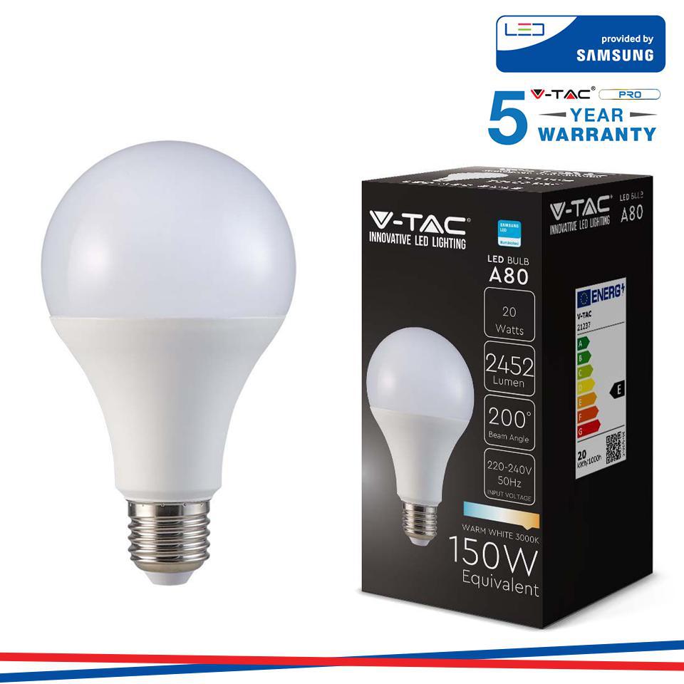 LED LAMPADINA SAMSUNG CHIP 20W E27 A80 PLASTICA 4000K