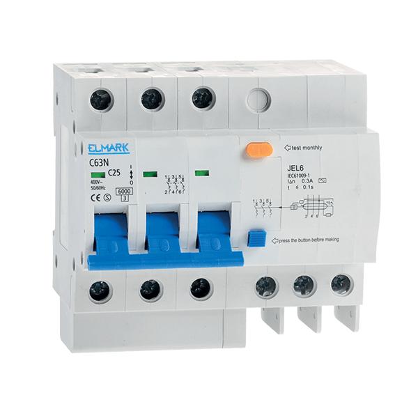 DISPOSITIVO COMBINATO ELETTRONICO DI CORRENTE RESIDUA JEL6 C40 3P 40A/300MA
