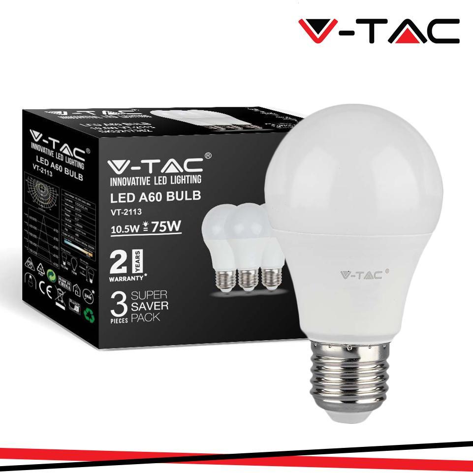 LED LAMPADINA 10.5W E27 A60 THERMOPLASTICA 6500K 3PCS/PACK