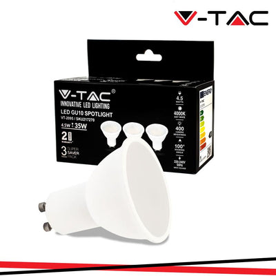 LED LAMPADINA 4.5W GU10 SMD WHITE PLASTICA MILKY COVER 4000K 3PCS/PACK