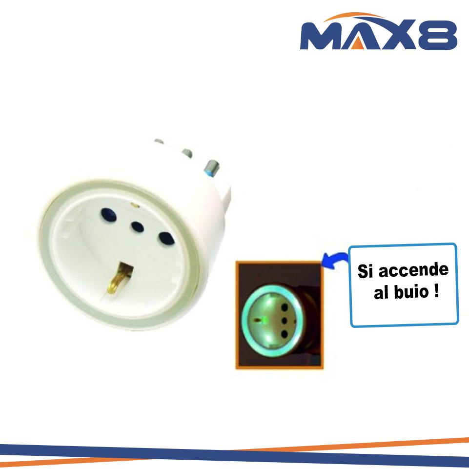 ADATTATORE 10A CON LUCE NOTTURNA LED E SENSORE CREPUSCOLARE