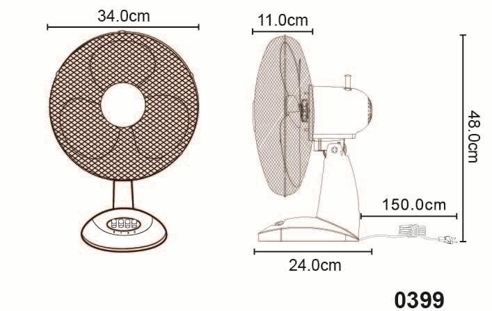 VENTILATORE METALLO BIANCO 40W 34CM DA TAVOLO