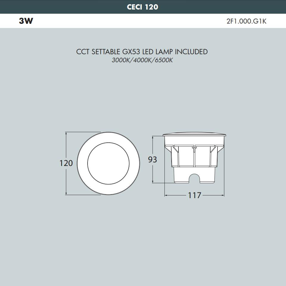 CECI 120 GRIGIO 3W GX53 CCT