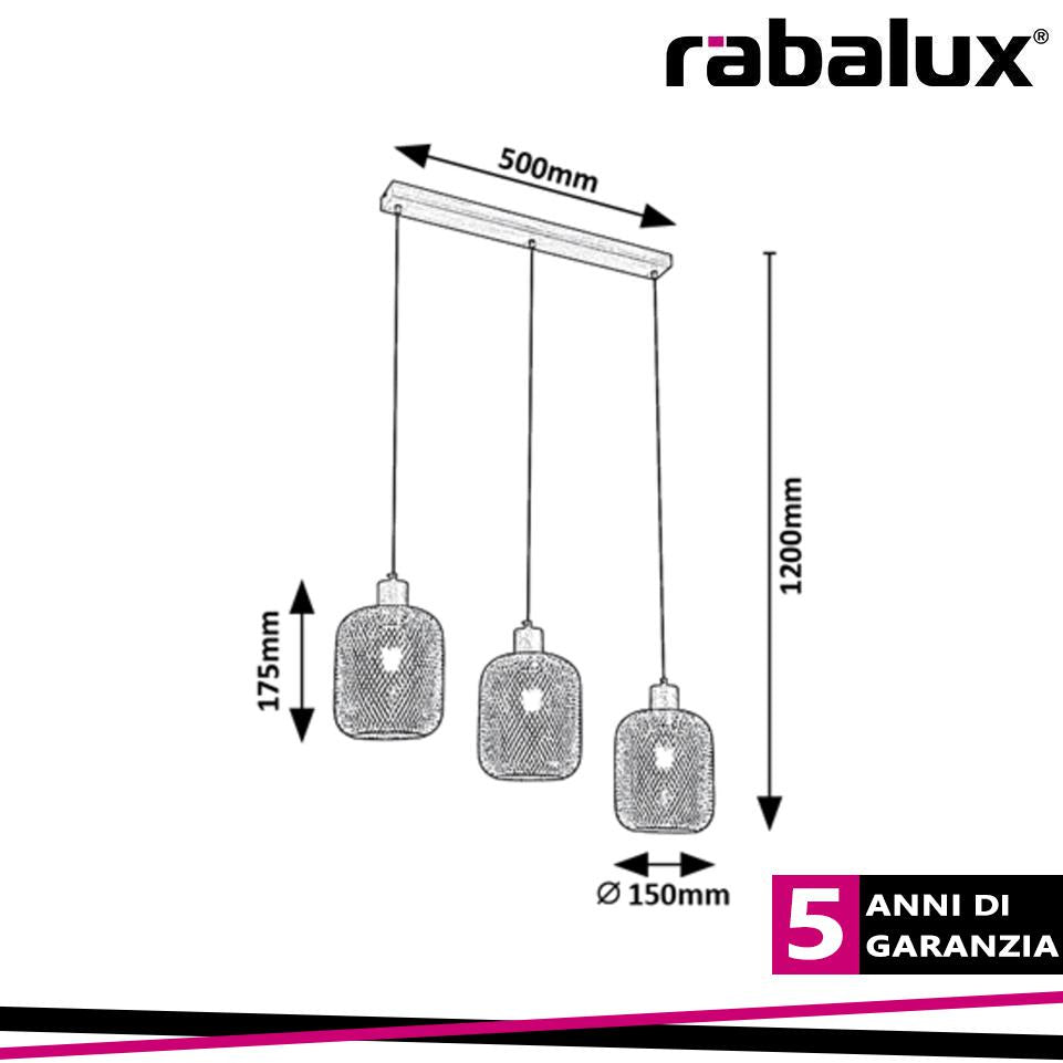 GRENDEL, INDOOR METAL PENDANT LAMP, E27 3X MAX 60W, BEECH WO