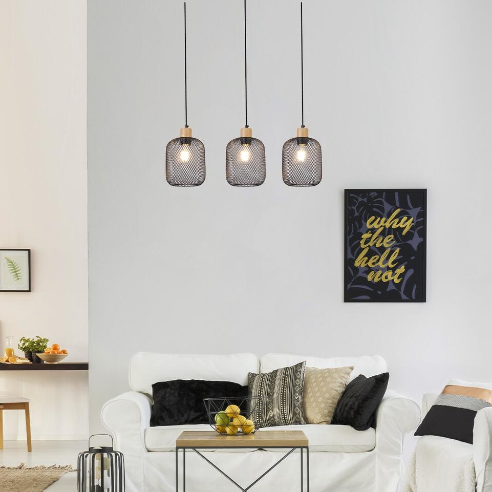 GRENDEL, INDOOR METAL PENDANT LAMP, E27 3X MAX 60W, BEECH WO