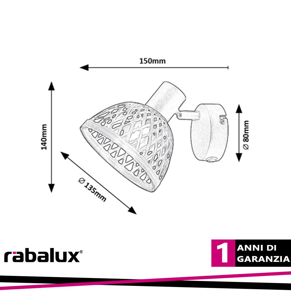 RATTAN, INDOOR METAL RATTAN BAMBOO SPOT LAMP, E14 1X MAX 15W