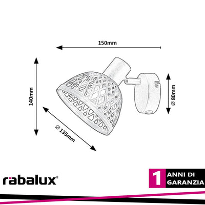 RATTAN, INDOOR METAL RATTAN BAMBOO SPOT LAMP, E14 1X MAX 15W