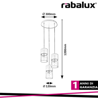 ZELKOVA, INDOOR PENDANT LAMP, E27 3X MAX 40W, D28XH120CM, BR