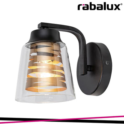 ZENAIDA, GLASS WALL LAMP, E27 1XMAX 60W, MATT BLACK, GOLD