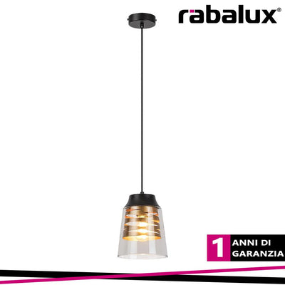 ZENAIDA, GLASS PENDANT LAMP, E27 1XMAX 60W, MATT BLACK, GOLD