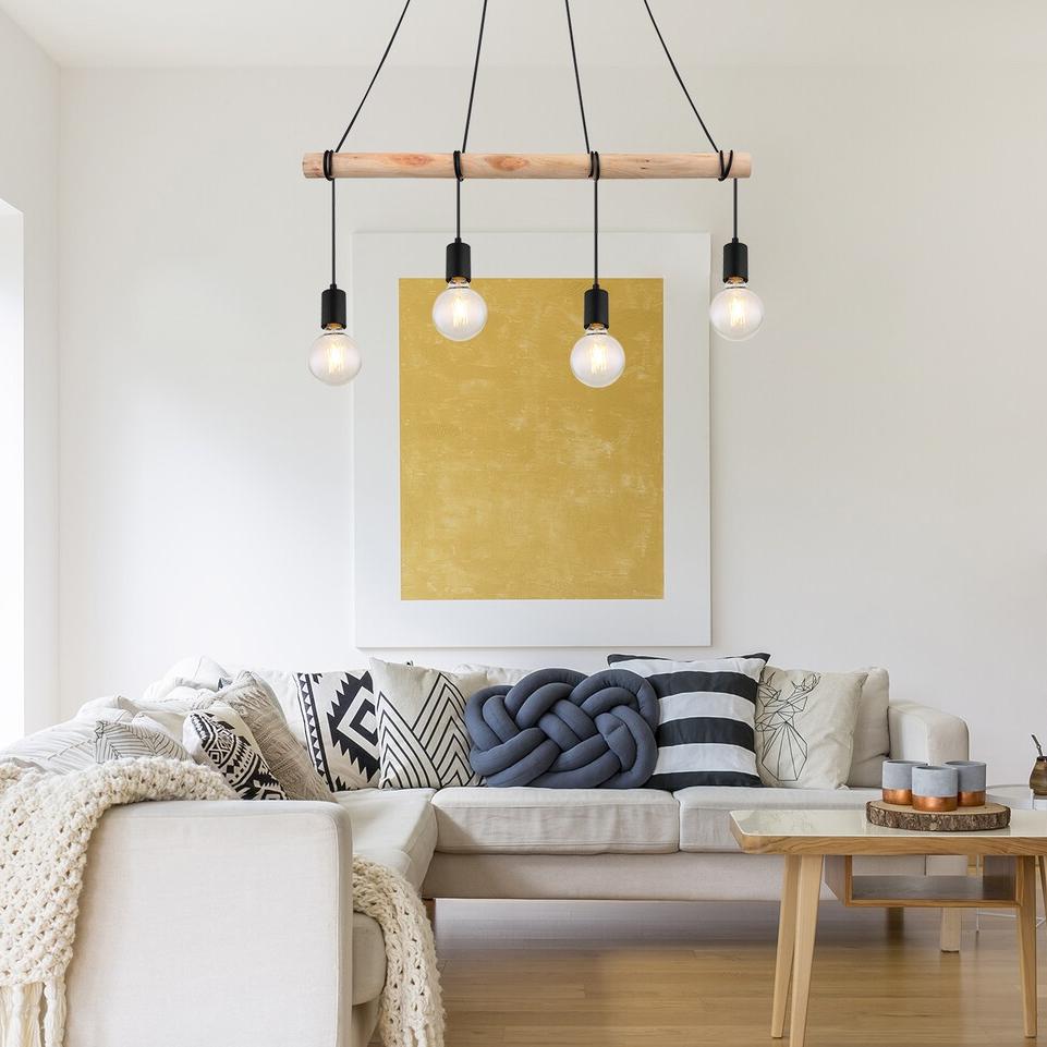 PABLO, METAL WOOD PENDANT , E27 4XMAX 40W, MATT BLACK