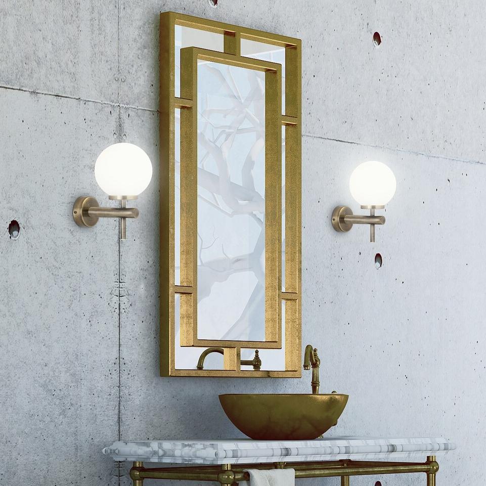 AVERY BATHROOM WALL LAMP, AN  TIQUE BRONZE WITH OPAL GLASS S
