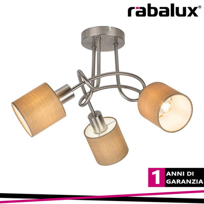 NATINA, TEXTILE CEILING LAMP, E14 3X MAX 25W, SATIN CHROME,